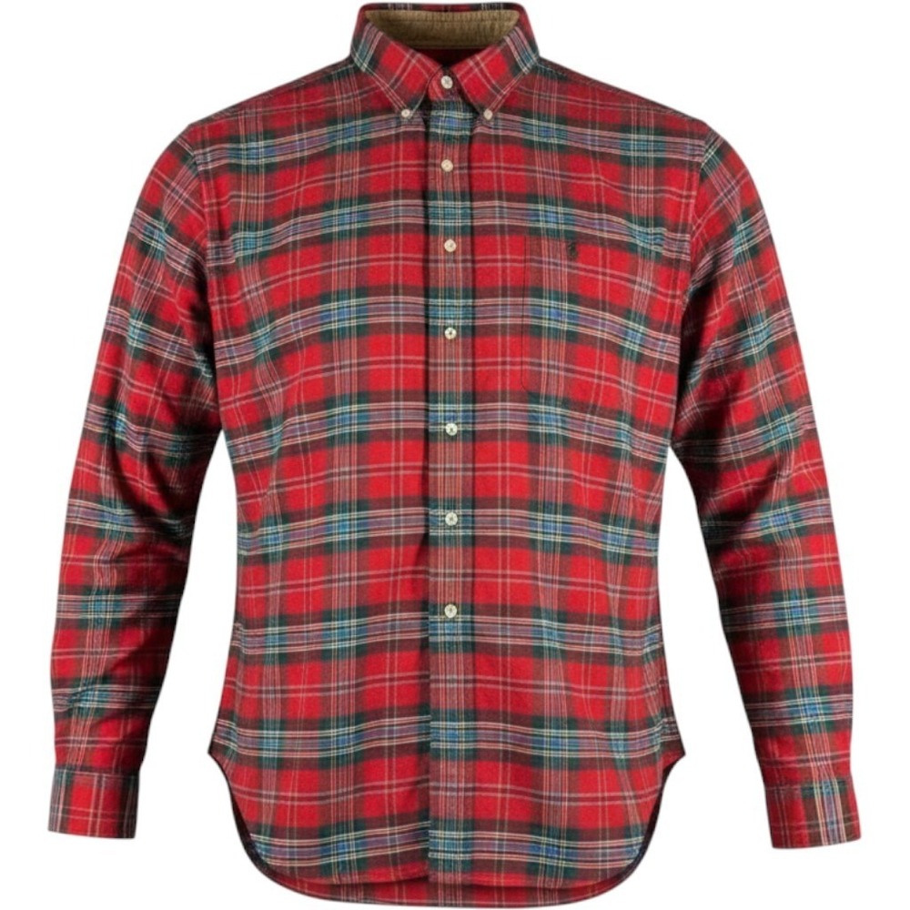 Polo Ralph Lauren Men's Red Tartan Button Down Shirt Long Sleeve Corduroy Trim